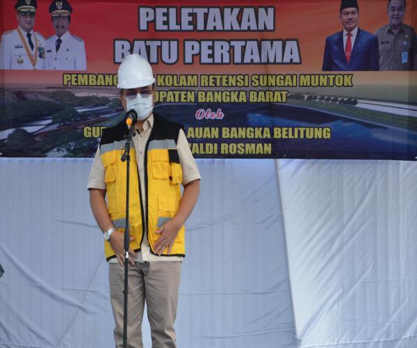 Peletakan Batu Pertama Pembanguan Kolam Retensi Sungai Muntok Akan kendalikan Banjir di Kota Muntok